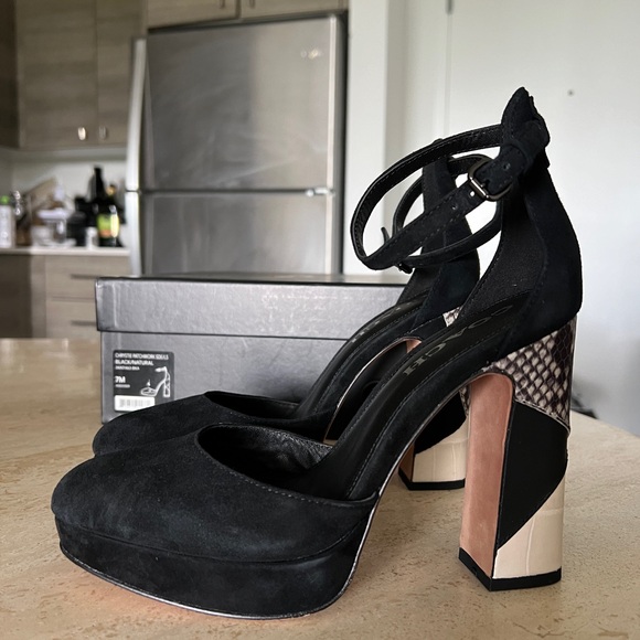 NIB Coach chrystie patchwork platform heels size 7 - Picture 2 of 8